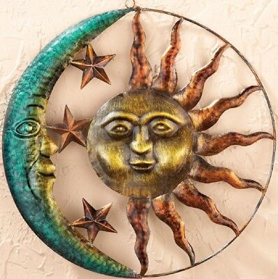 Celestial Wall Art Moon Sun Stars Hanging Sculpture Rustic Indoor Outdoor Decor