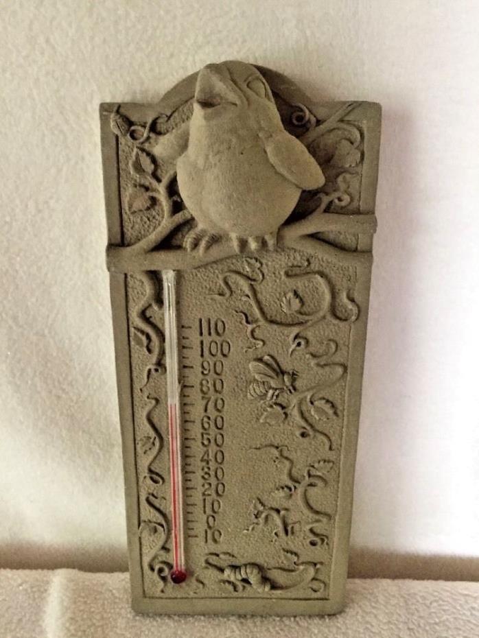 Carruth Studios Hanging Outdoor Thermometer Hand Cast Stone Bird