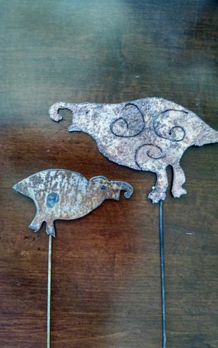 2 Quail Yard Garden Plant Stake Markers Handmade from Scrap Metal 4