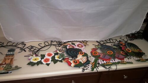 Metal Hanging Welcome Sign Lot of 7 - Roosters, Lighthouse, Hummingbird