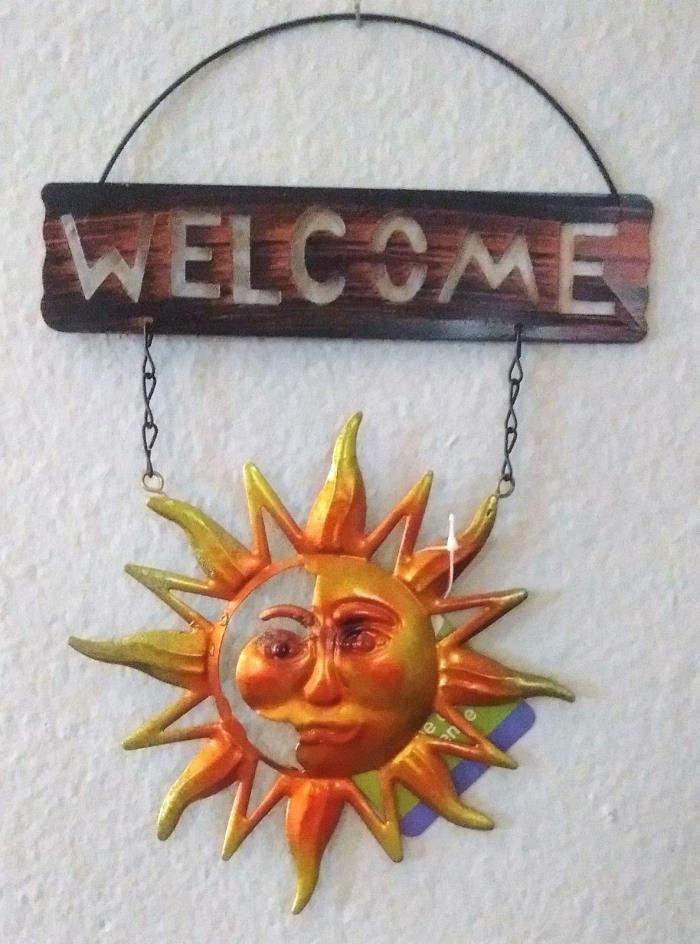 GARDEN COLLECTION WELCOME COLORFUL SUNFACE HANGING DOOR WALL PATIO 12 X 8