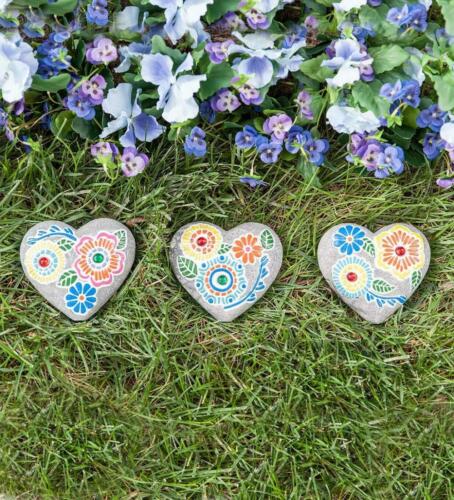 Painted Mosaic Garden Stones, Set of 3 - Hearts, 5 W x 1 D x 12 H on stake