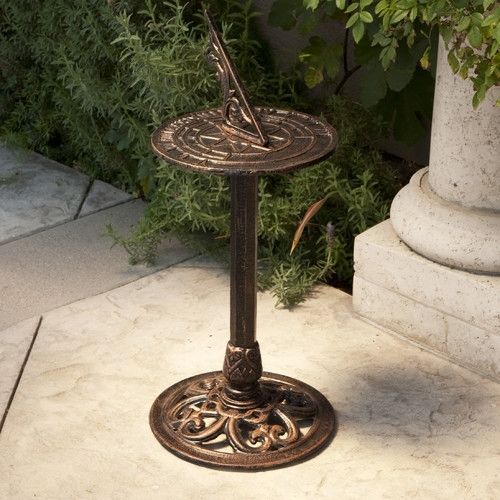 Garden Sundial Sun Dial Clock Antique Gold Iron Pedestal Outdoor Patio Decor