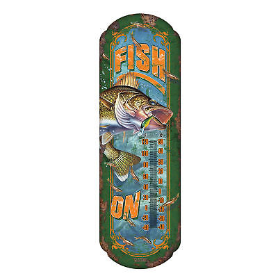 Rivers Edge Products Tin Thermometer, Fish On Tin Theme