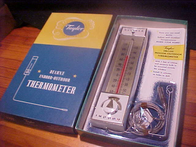 Taylor vintage indoor-outdoor thermometer w/box NOS