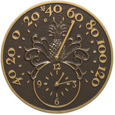 Whitehall Products French Bronze Pineapple Thermometer with Clock