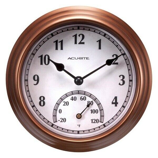 AcuRite Indoor/Outdoor Bronze Thermometer with Clock Brand New