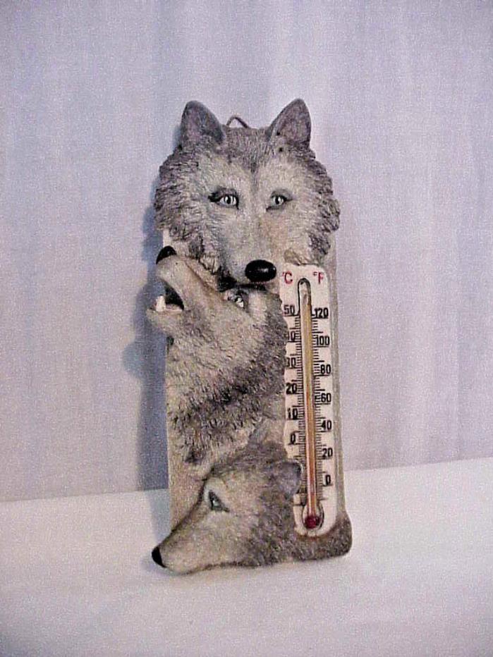 WOLVES RESIN THERMOMETER HOMES & GARDENS # 07691 SPOONTIQUES