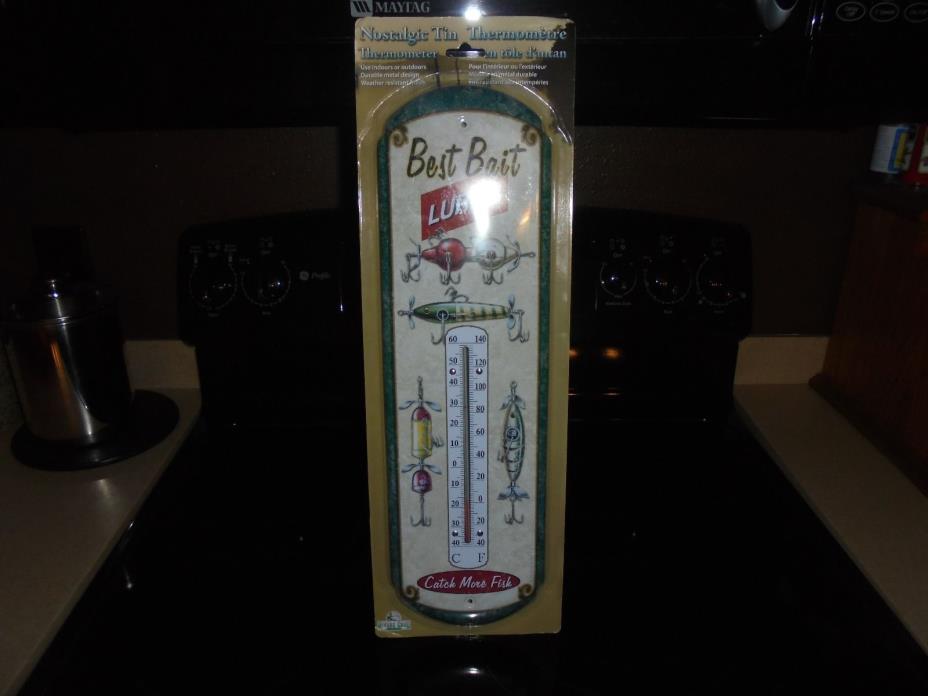 RIVER'S EDGE BEST BAIT LURES CATCH MORE FISH NOSTALGIC TIN THERMOMETER NEW