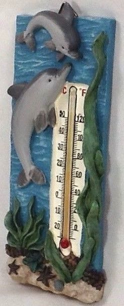 Spoontiques Dolphins Thermometer wall hanging resin indoor/outdoor 3
