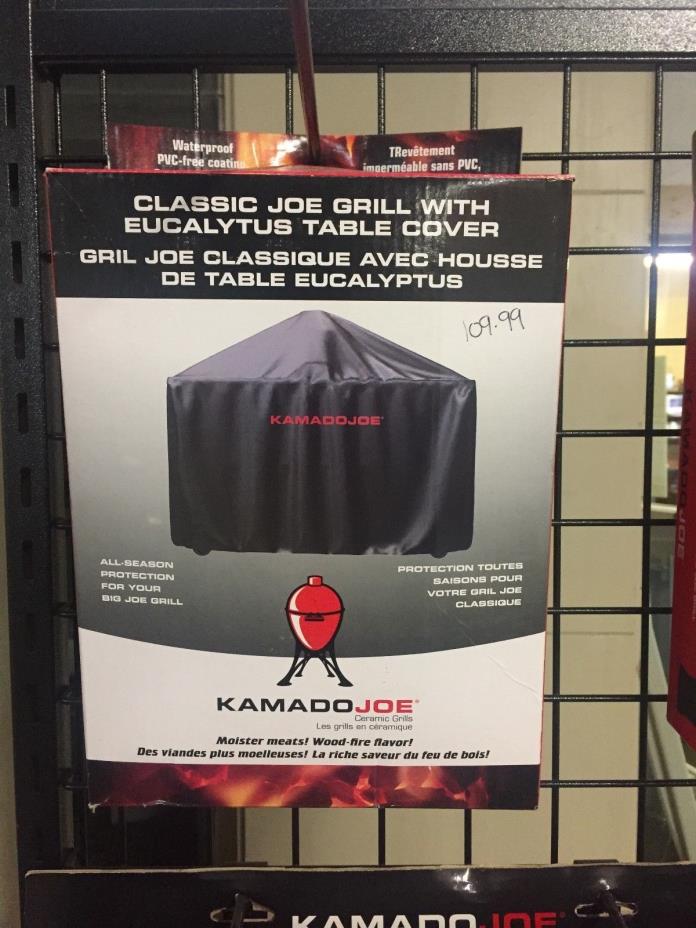 Kamado Joe Grill with Eucalytus Table Cover Grill Cart Table Cover