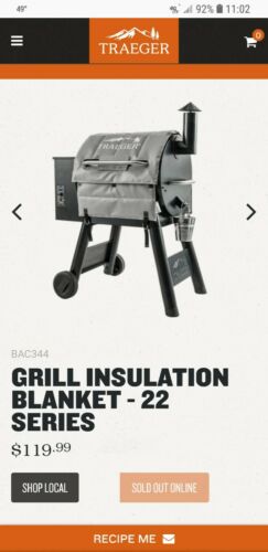 Traeger BAC344 22 Series BBQ Grill Insulation Blanket for Winter Cooking-NEW