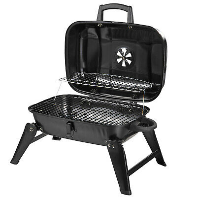 Portable Tabletop Charcoal Grill BBQ Camping Picnic Cooker Air Vent Black