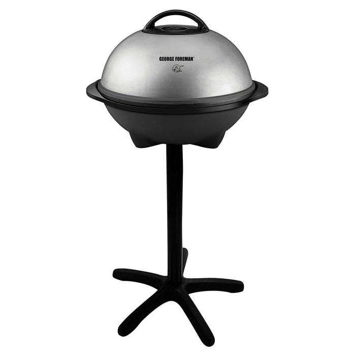 George Foreman Indoor Outdoor Electric Grill Silver Camping Travel Portable New
