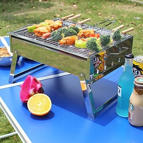 Portable Stainless BBQ Grill Foldable Uses Charcoal Small For Outdoor Picnics