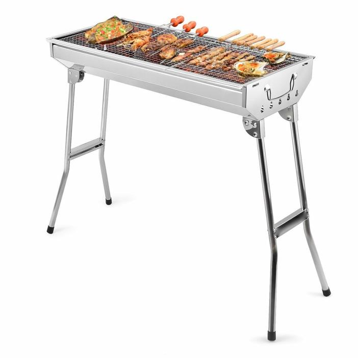Charcoal Grill BBQ Barbecue Portable Large Rack Stainless Steel Folding Outdoor