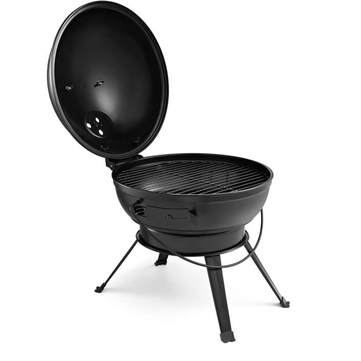 NEW EXPERT 14.5 INCH PORTABLE CHARCOAL BLACK GRILL COOKS 8 BURGERS AT ONE TIME