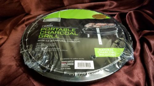 Living Solutions BBQ Grill Charcoal Portable 7 Burger New!