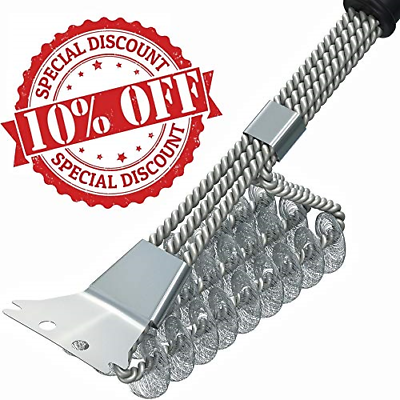 BBQ Grill Brush and Scrapper - 18in - Premium Safe 4 in 1 Stainless Steel Free -