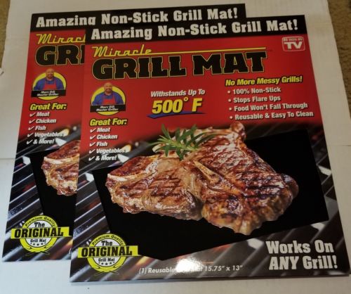 Miracle Grilling Mat Set Of 2 Non-Stick Grill Mats BBQ  As Seen on TV ~ NEW