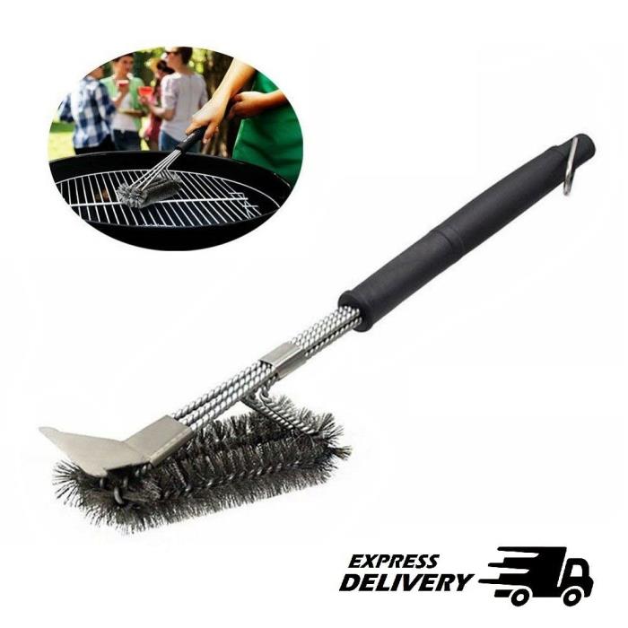 Long BBQ Grill Brush Cleaner Steel Bristle Barbecue Cleaning Tool With Scraper