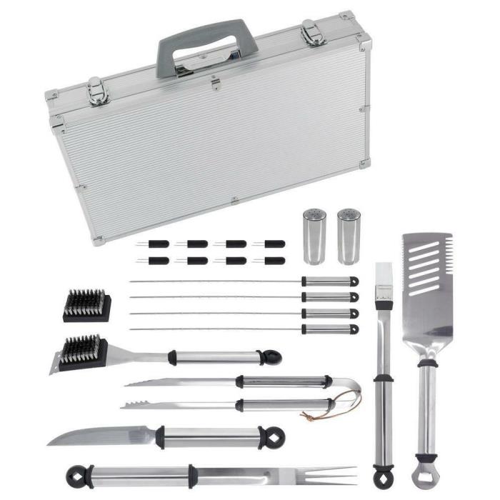 Mr. Bar-B-Q Cooking Tool Set Silver Stainless Steel 21-Piece Aluminum Case