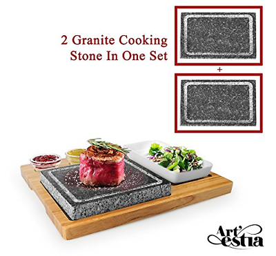 Artestia Double Cooking Stones Sizzling Hot Stone Set,Stainless Steel Side Grill