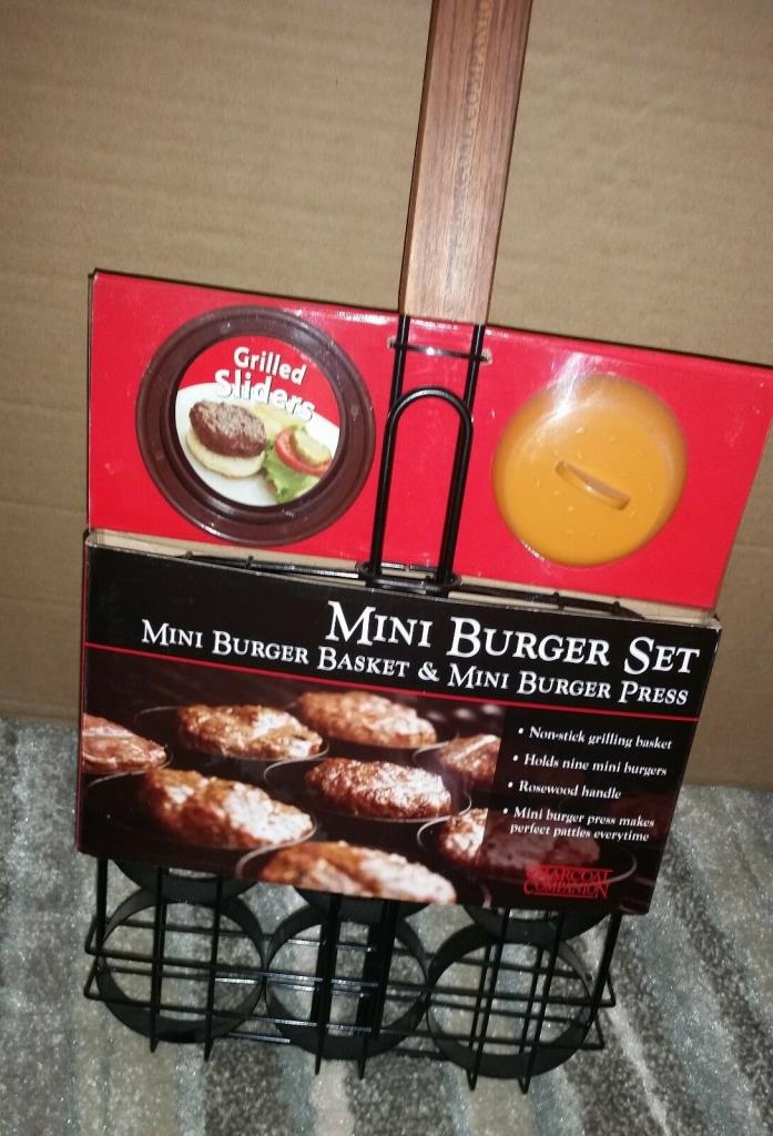 New Charcoal Companion Mini Burger Set 9 Grilled Sliders NonStick Basket & Press