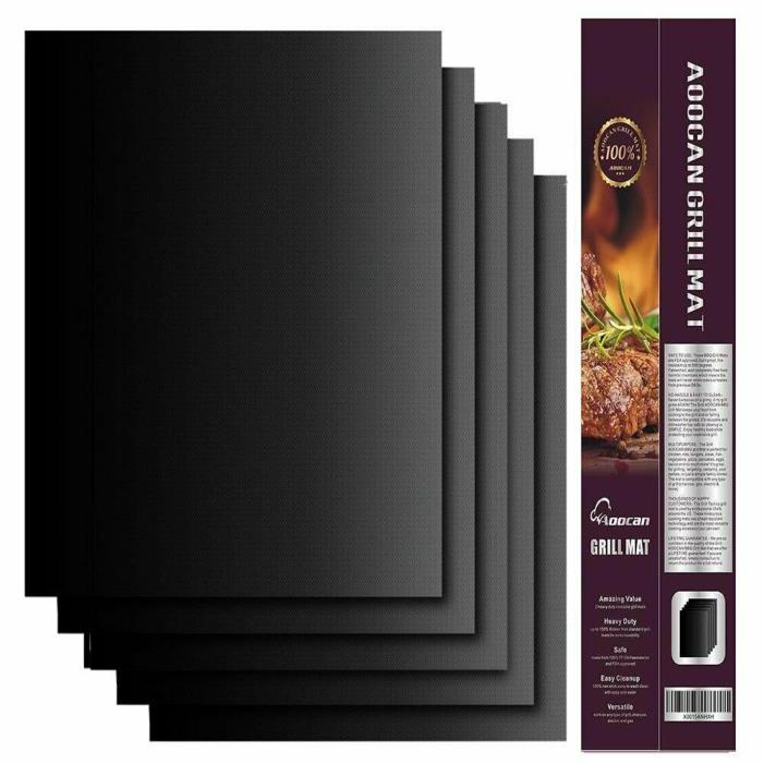 Aoocan Grill Mat Set of 5- 100% Non-stick BBQ Grill & Baking Mats - FDA-Approv..