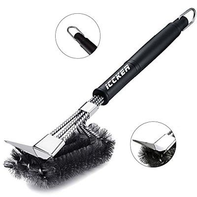 ICCKER BBQ Grill Brush-18 Barbecue Cleaning Brush with Scraper(STAINLESS STEEL)