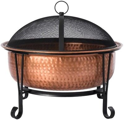 Fire Sense Palermo 29 in. x 21 in. Round Hammered Wood Burning Fire Pit in with