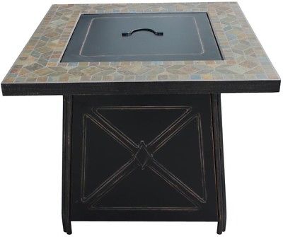 Hampton Bay Durable Steel Antique Bronze Finish Gas Fire Pit Natural Slate Table
