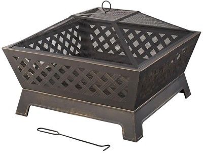 Hampton Bay 34 Steel Deep Bowl Wood Grate Fire Pit Oil Rubbed Bronze With Cover