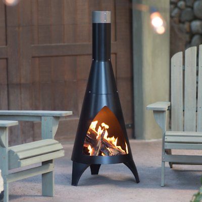 Steel Chiminea Outdoor Wood Burning Fireplace Fire Patio Pit Backyard Black New