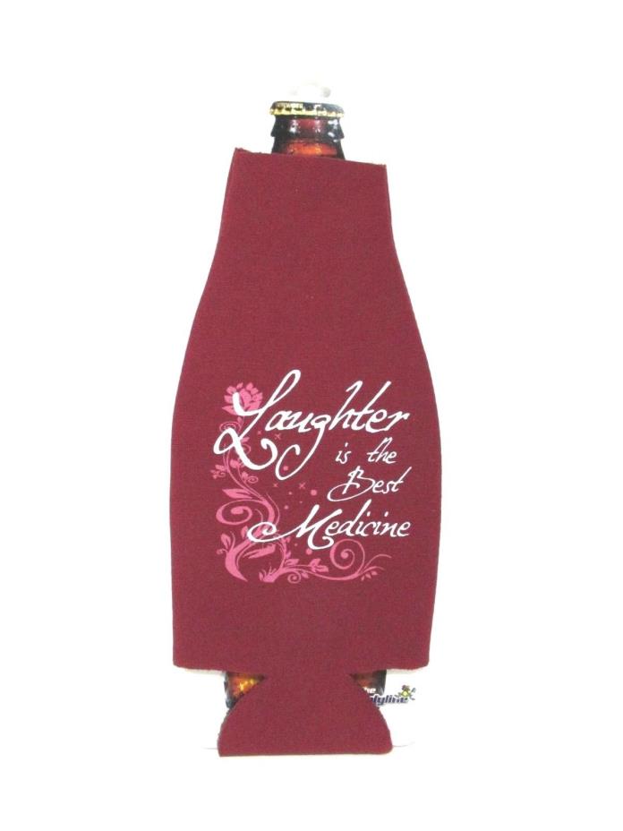 Bottle Cooler with Bottle Opener Laughter is the Best Medicine Neoprene Red