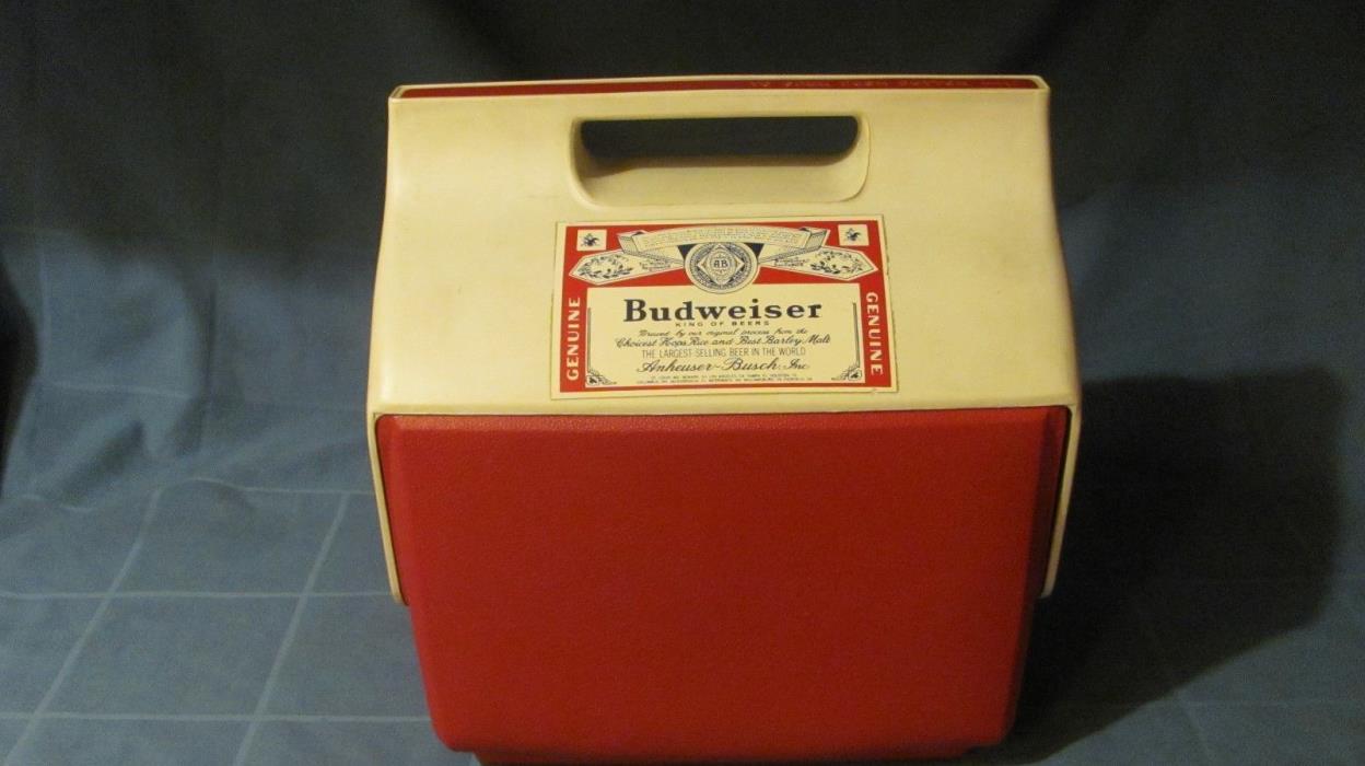 Vintage Small Igloo Cooler Ice Chest- Red- with Budweiser label stickers