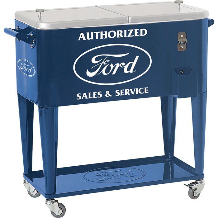 Rolling Party Ice Cooler Ford Authorized 80 Qt 48 Can Drink Chest Bottle Opener