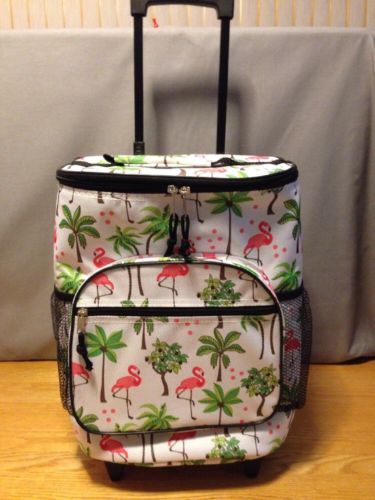 Home Essentials Flamingo Palm Tree insulated Rolling Cooler Pink Green White Fun