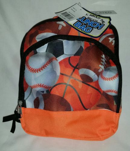 New W/Tags All About the Insulated Lunch Bag Football Baseball Soccer Ball Print