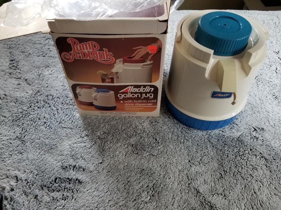 Vintage Aladdin's pump a drink gallon jug cooler blue dispenser NIB new in box