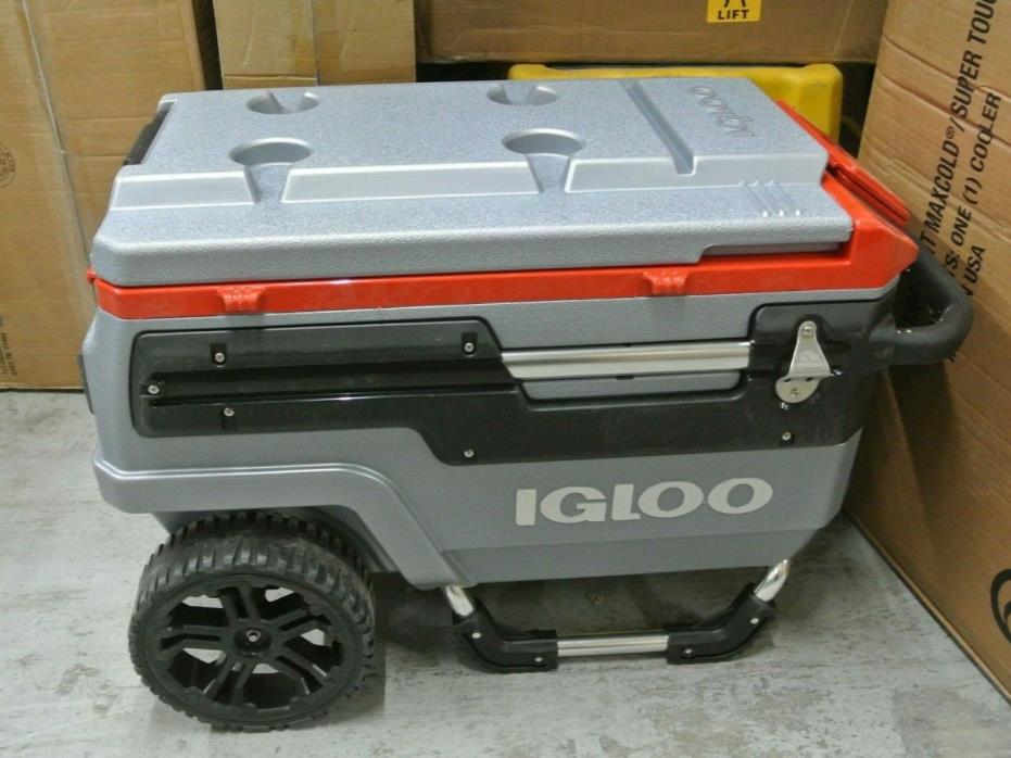 Igloo Trailmate Liddup Wheeled Lighted Cooler, Silver/Red 70 qt