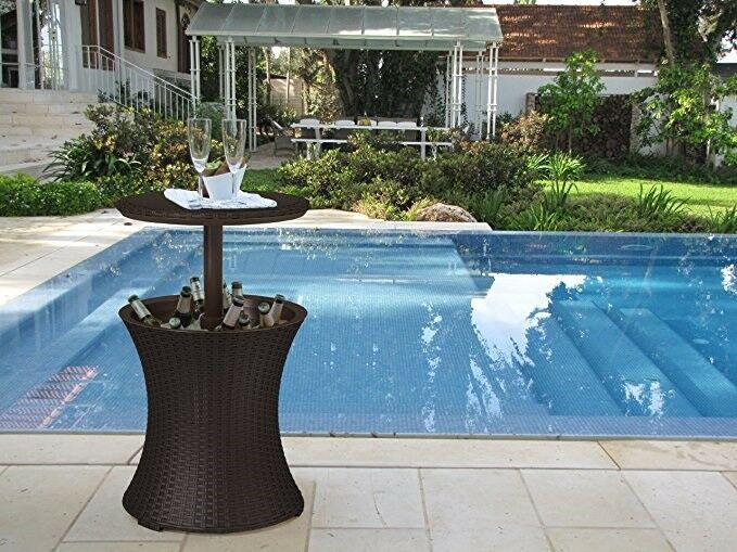 Outdoor Table Bar Cooler Convertible Deck Patio Weather Resistant Rattan 7.5-Gal