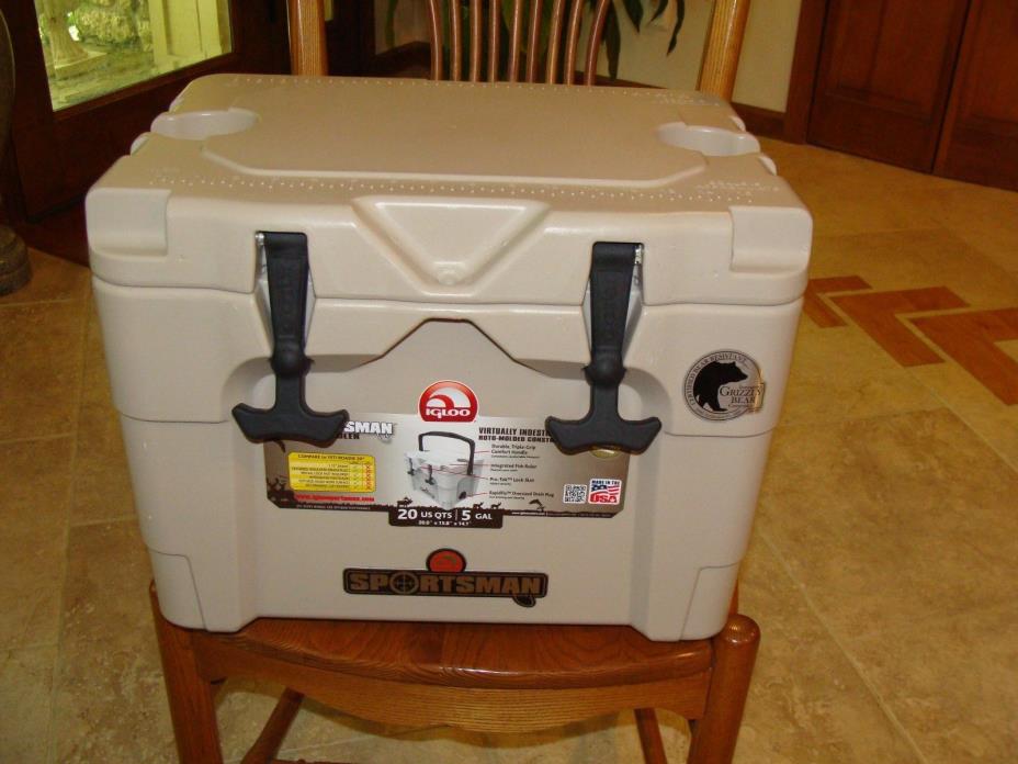 20 QUART IGLOO SPORTSMAN COOLER ICE CHEST TAN HEAVY DUTY T-GRIP LATCHES & HANDLE