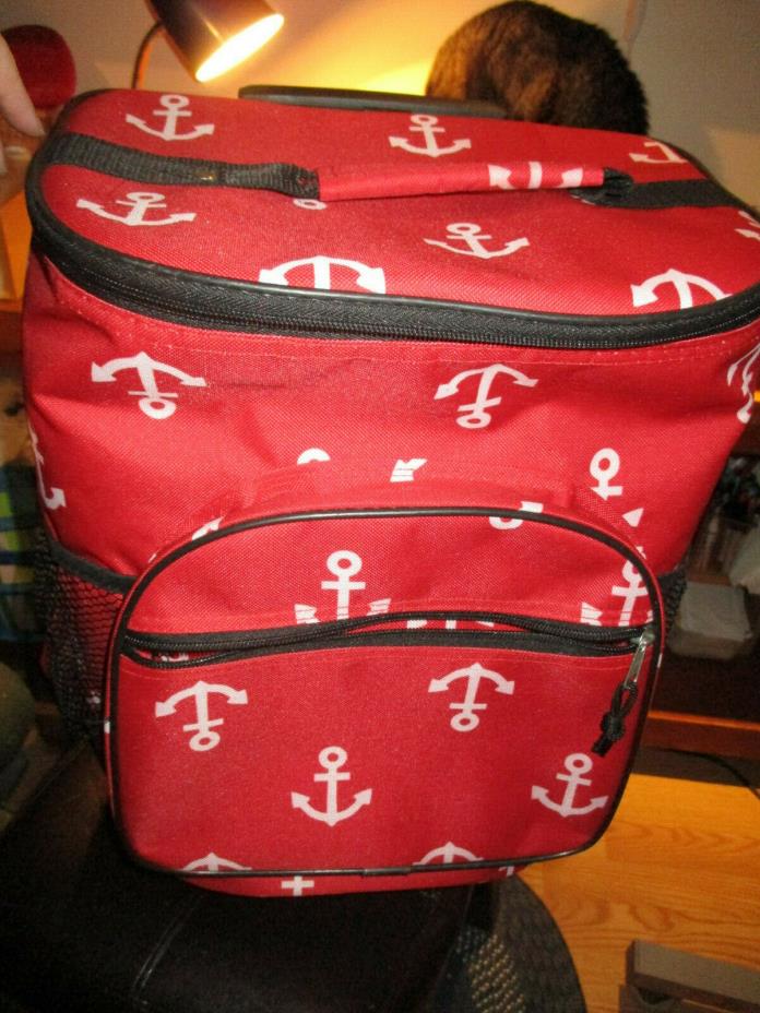 Rolling Cooler Red White Anchors Nautical insulated