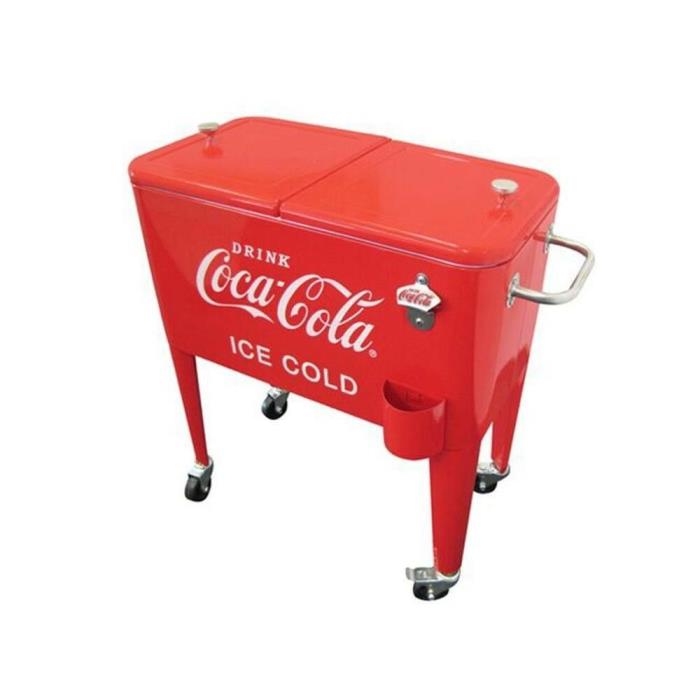 Ice Chest Cooler Handle Built-in Drainage Dispenser Wheels Coca Cola Logo 60-Qt