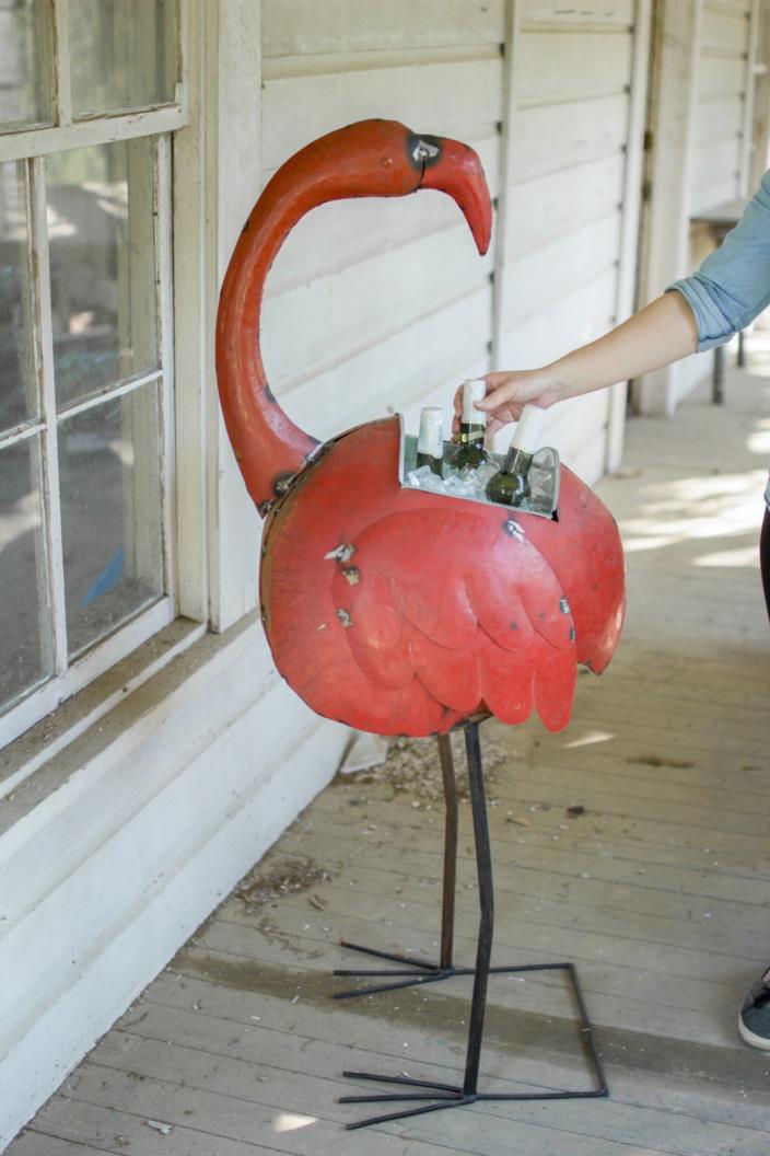 Flamingo Metal Drink Tub Cooler Standing Recycled Planter Deck Patio 53