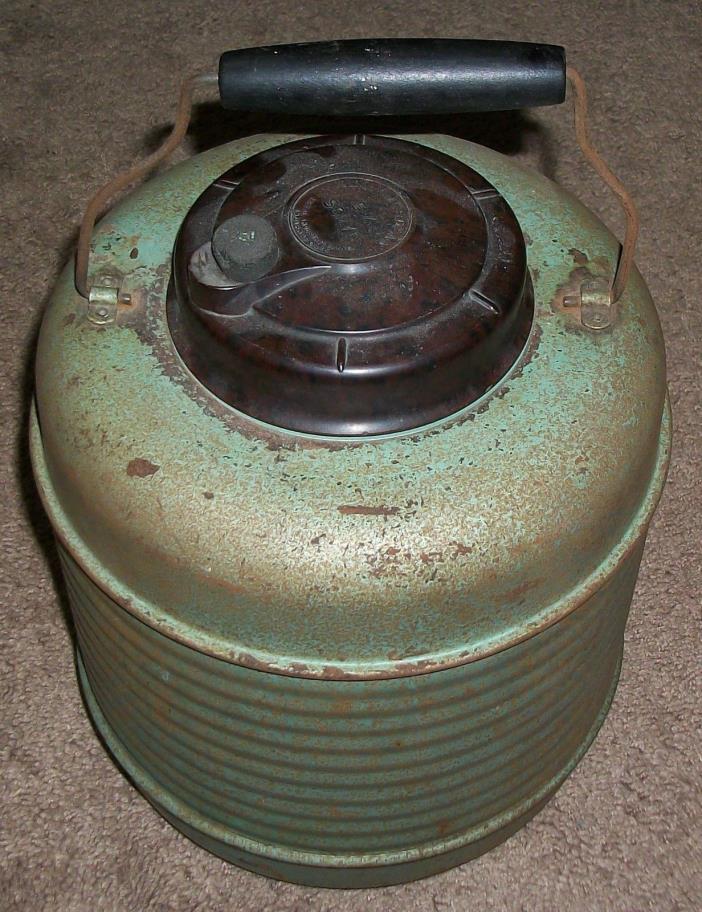 VINTAGE 40s-50s E-Z SERVE STONEWARE LINED METAL THERMOS JUG DISPENSER & HANDLE