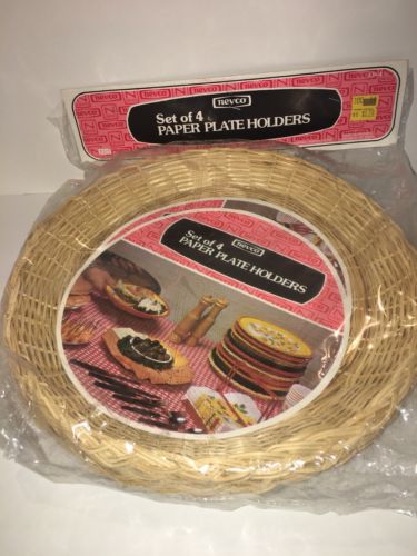 Vintage Nevco Wicker Paper Plate Holders Rattan Picnic BBQ Party New in Package
