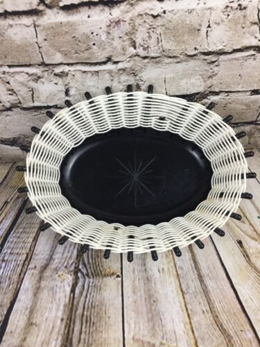 Vintage Plastic Basket Weave Holders Hong Kong Black and White Retro