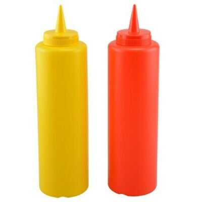Ketchup and Mustard Plastic Squeeze Condiment Bottles W/ Lids For BBQ, Kitchen,